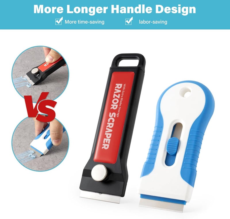 Gomake Razor Blade Scraper Tool with Blade Container 2PCS Cooktop Stove Scraper with Extra 100PCS Stainless Steel Blades for Glass,Paint and Old Label,Decal Sticker Remover, Stove Top Cleaning (W79) - Image 4